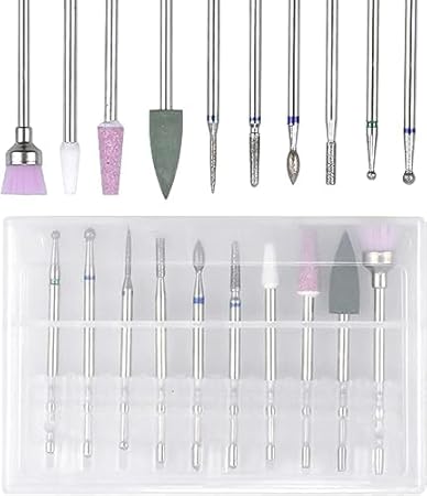 NAILWIND Nail Drill Bits Set Cuticle Tools, Electric Nail Drill Bits Kit 3/32″,Nail Drill Machine for Nail Bits, Nail Polishing Clear and Care (SILVER, 10- PCS)