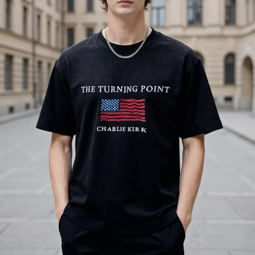 Men's The Turning Point Printed T-Shirts - USA Flag Tee Freedom Charlie Kirk shirtRound Neck Shirt3