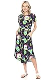 iconic luxe Women's Short Sleeve Flare Midi Dress with Pockets in Solid and Floral - Made in USA