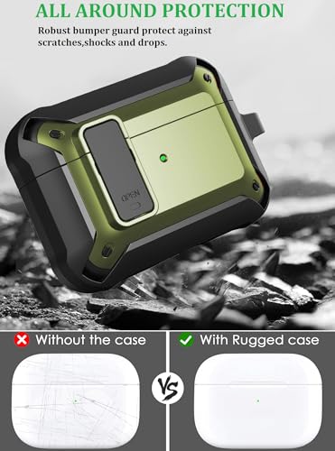 Image of Olytop for Airpods Pro 3 Case with Magnetic Automatic Lock, Rugged Apple Airpods Pro 3rd Generation Cover 2025, Armor Shockproof iPod Pro3 Gen Protective Hard Shell Carabiner&Cleaner kit, Army Green