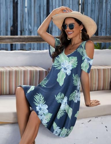 Image of JollieLovin Womens Plus Size Short Sleeve Cold Shoulder V Neck T-Shirt Dress with Pockets