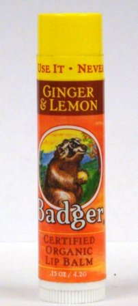 Badger Certified Organic Lip Balm, Ginger & Lemon 0.15 Oz (Pack of 6)