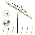 Yescom 10FT 3 Tier UV70+ Solar Powered LED Patio Umbrella with Crank Tilt Button Light Aluminum for Outdoor Deck Market Backyard Pool Night Party Event Beige