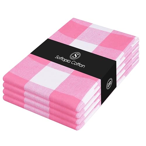 Image of Buffalo Check 4 Pack Kitchen Towels, 16 inchx26 inch, Plaid Dish Towels, 100% Cotton, Absorbent, Washable, Everyday Kitchen Essentials, Soft Cloths for Cleaning, Drying Hands, Pink White