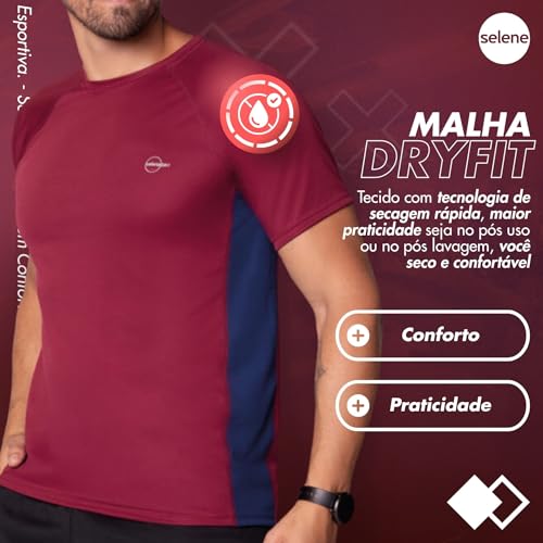 SELENE Camiseta Dry Fit Academia Masculina Esportiva, Bordô, G