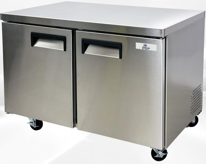 Under Counter Freezer 48" Stainless Steel Commercial Freezer with Worktop NSF 2 doors, capacity 13 Cuft, 2 shelves, 0°F to -8°F 115V/60HZ Restaurant-AUF-12376