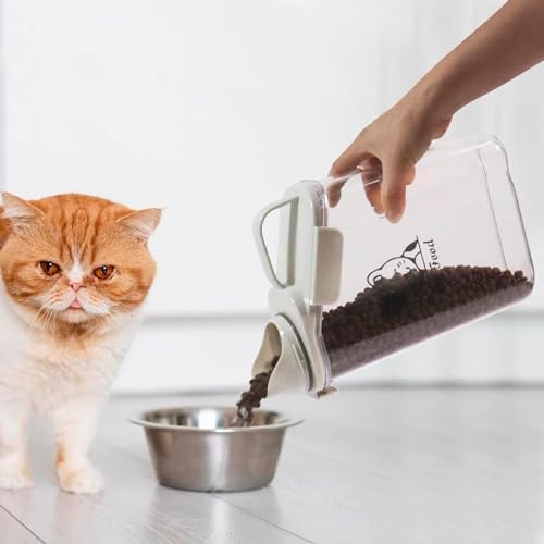 Ctomche Katzenfutter Aufbewahrung lluftdichter Futtertonne Vorratsbehälter für Katzen mit Messbecher und Ausgießer,Tragbarer Griff,BPA-freier Kunststoff, transparent, 2.8L