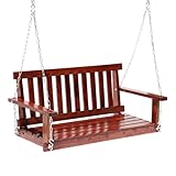 Outdoor Wooden Porch Swing 4Ft Patio Porch Swing Bench 800 LBS Load-Bearing Capacity Swing Chair Two-Person Seating with Adjustable Hanging Chains, Durable Swing Bench for Courtyard, Garden, Backyard