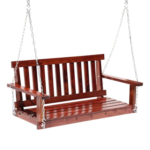 Outdoor Wooden Porch Swing 4Ft Patio Porch Swing Bench 800 LBS Load-Bearing Capacity Swing Chair Two-Person Seating with Adjustable Hanging Chains, Durable Swing Bench for Courtyard, Garden, Backyard by FDW - Used condition - US$79.97