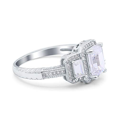 Blue Apple Co. Three Stone Emerald Cut Halo Art Deco Engagement Ring Simulated Cubic Zirconia 925 Sterling Silver2