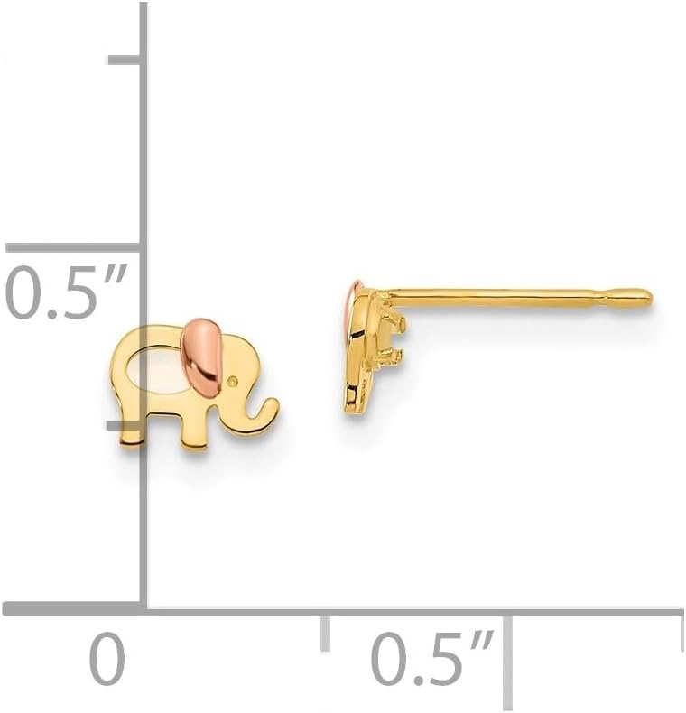 Diamond2Deal 14k Two-tone Childrens MOP Elephant Earrings (L-0.18 Inch, W-0.23 Inch)