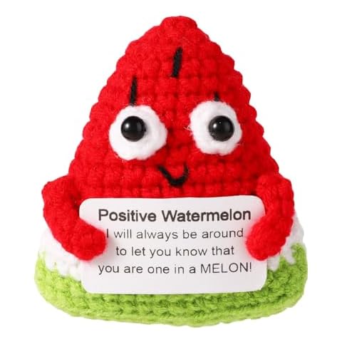 TOYMIS Positive Watermelon, 2.83x2.48in Positive Emotional Watermelon Funny Knitted Watermelon Crochet Positive Support Fruit Inspirational Gifts for Man & Woman Cover