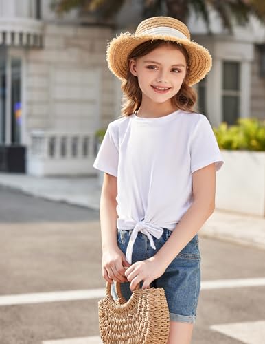 Arshiner Girls Short Sleeve Shirts Tie Knot Front Tops T Shirts for Kids Crewneck Cute Casual Tie Dye Tee Blouse2