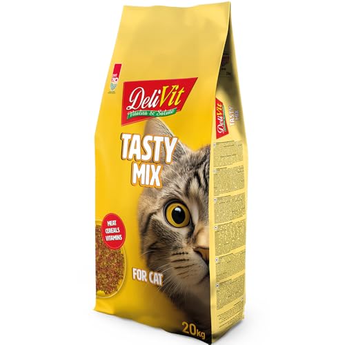 DeliVit Tasty Mix - Croccantini per Gatti Adulti 20 kg | Mix di 3 Gusti con Carne | Nutrizione Quotidiana