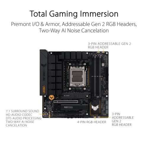 Image of ASUS TUF GAMING B650M-PLUS AMD Ryzen AM5 Micro-ATX motherboard, 14 power stages, PCIe 5.0 M.2 support, DDR5 memory, 2.5 Gb Ethernet, USB4 support and Aura Sync
