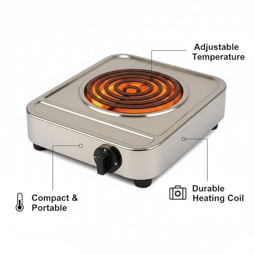 Image of Drumstone (𝐒𝐩𝐞𝐜𝐢𝐚𝐥 20 𝐘𝐞𝐚𝐫𝐬 𝐖𝐚𝐫𝐫𝐚𝐧𝐭𝐲) Portable Electric Hot Plate - Stainless Steel, Compact Cooking Appliance for Home, Office & Travel