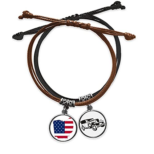Bracelet cuir Ohio de qualité avec carte étoiles et pavillon zig zag finition fait main