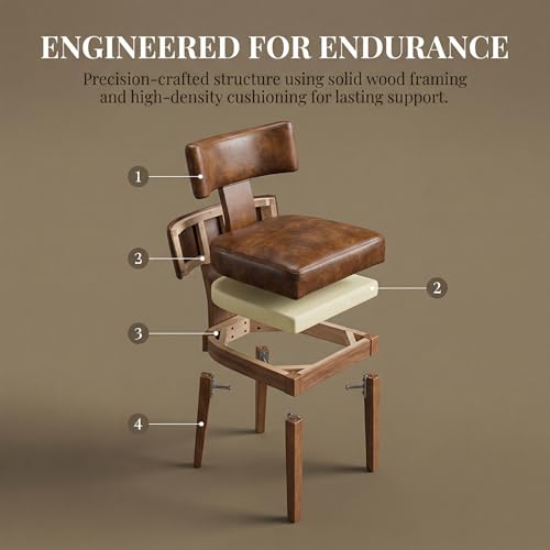 Image of HNY Century Modern Dining Chairs Set of 4, Farmhouse PU Leather Upholstered Accent Chair Curved Backrest Kitchen Chairs, with Hardwood Frame, Brown 4PC