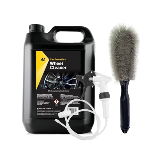 AA Wheel Cleaning Kit, Non Acidic Wheel Cleaner 1 x 5 L, 1 x Long Hose Trigger and 1 x Wheel Brush (Black)
