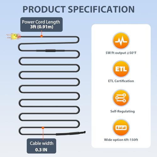 Heatit Jhsf1 Self Regulating Pre-Assembled Heating Cable 150-Feet 120V Roof Deicing And Pipe Freeze Protection thumb #8