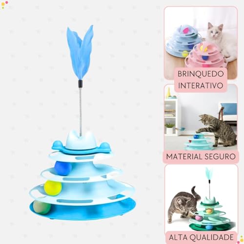 Brinquedo Interativo Pet Torre Para Gatos Interativa com Pena Torre de Bolinhas Circuito para Gato