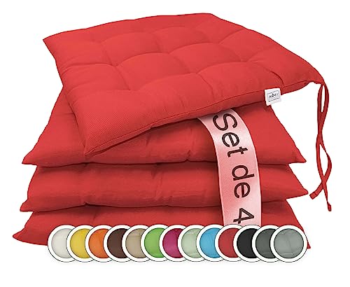 ZOLLNER Set de 4 Coussins de Chaise pour Le Jardin, 40x40 cm, Rouge