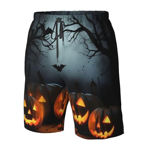 Halloween with Pumpkins Men's Swim Trunks Quick Dry Board Shorts with Pockets Casual Drawstring Beach Shorts4