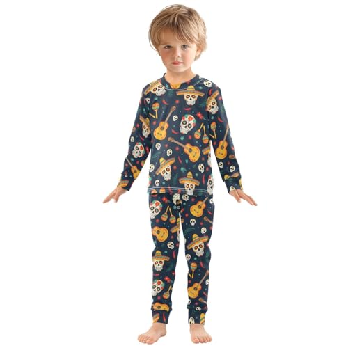 Pajama Sets Long Sleeve Day Of The Dead Pattern Skull Soft Comfy Sleepwear 2 Piece PJS 3-8T2