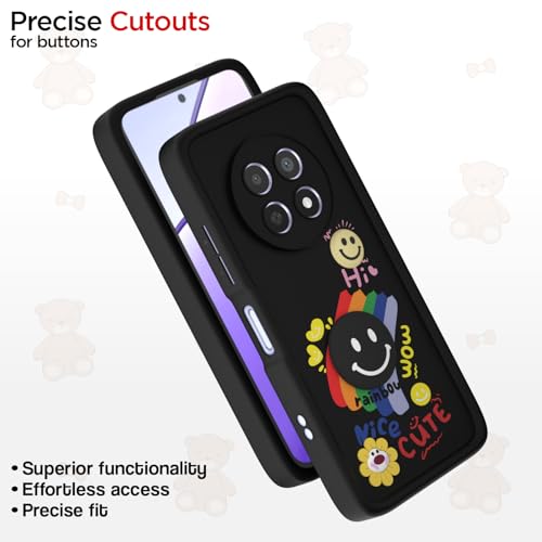 Image of Pikkme Back Cover for Realme Narzo 70x 5G / N65 / Realme 13 /12 / 12X 5G / C65 | Soft Silicone| Cute Rainbow Smile & 3D Cartoon Flower Design | Shockproof Raised Camera Protection Bumper Case (Black)