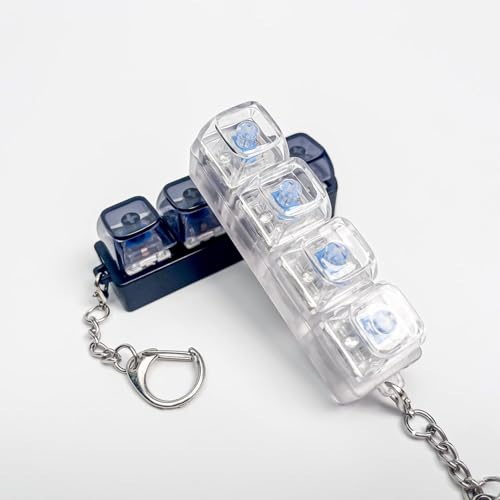 Image of 1pc Fidget Toys Adults, Keyboard Fidget Keychain Set, with Transparent and Blue Keycaps, Stress Relief Gadgets for Office School Home Use, Portable Fidget Toy for Focus Enhancement