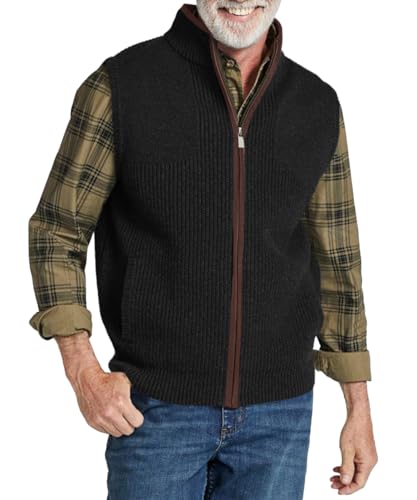Image of Ryannology Mens Sweater Vest Zip up Casual Sleeveless Cardigan Knitted Stand Collar Regular Fit Jacket with Pockets