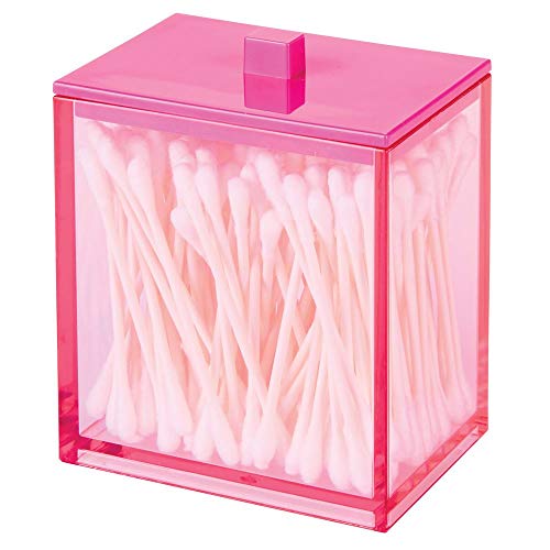 Preisvergleich Produktbild mDesign Wattepad Spender und Wattestäbchen Behälter quadratischer Aufbewahrungsbehälter mit praktischem Deckel Bad Accessoire aus Kunststoff für Kosmetik durchsichtig und pink