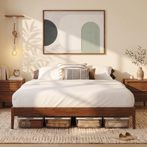 Howizz Camila Luxury King Size Bed Frame - Heavy Duty Acacia Wood Bed, Wooden Slats, No Box Spring Needed, Japanese Style Bed Frame, Easy Assembly, King Size, Dark Choco Color