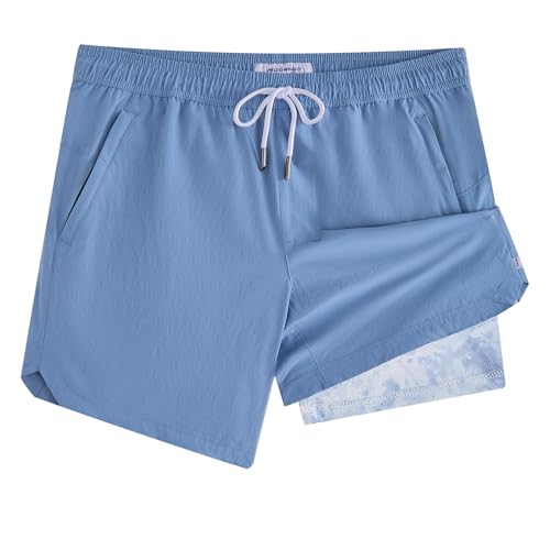 Image of maamgic Mens Swim Trunks 5 inch with Compression Liner Stretch Quick Dry Swim Shorts Swimming Trunks Bathing Suits
