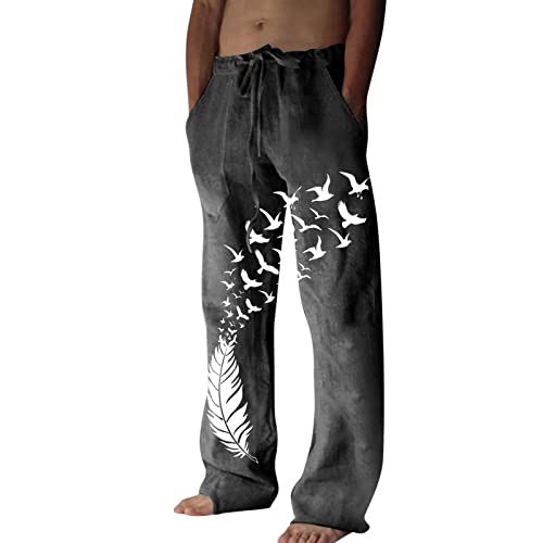 Men's Japanese Wide Leg Lounge Pants Casual Baggy Drawstring Elastic Waist Yoga Beach Pants Graphic Print Sweatpants