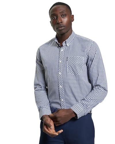 Ben Sherman Men's Signature Gingham Check Shirt, Button-Down Collar, Long Sleeves, Regular Fit (Dark Blue.) XXL