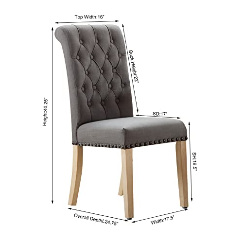 Gatosig Linen Tufted Dining Chairs,Set Of 2，Upholstered Chair With Bronze Nails Around The Cushion For Dining Room And Kitchen,Cushioned Seating With Armrest(Dark Grey) #TOP2