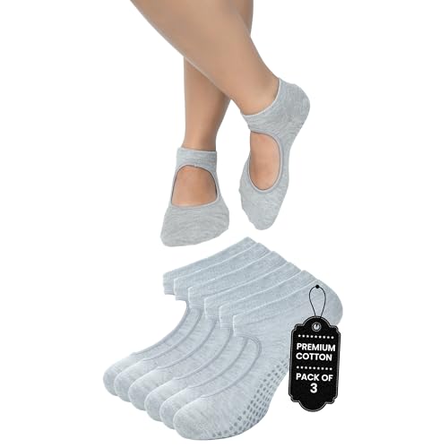Image of BALENZIA Grip Pilates Socks for Women | Non Slip Yoga Socks | Pack of 3 | Anti-Skid for Dance, Ballet, Hospital Use