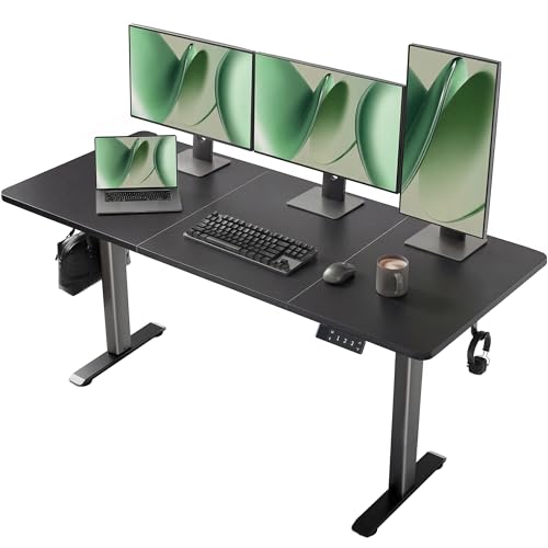 Image of YDN Electric Standing Desk Adjustable Height, 63 x 24 Inches Sit Stand up Desk with Memory Presets & Cable Management, Home Office Desk for Office & Computer Workstation, Black Frame /Black Top
