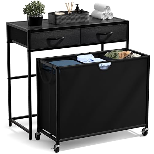 Sorbus Laundry Sorter 3 Section with Shelf, 2 Drawers & Wheels (Black) - image 1