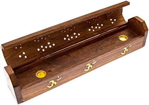 Alternative Imagination Wooden Coffin Incense Burner - Incense Burner for Incense Sticks and Cone Incense. Includes Storage Compartment for Incense Sticks. Coffin Style Featuring The Om Symbol