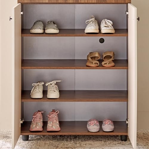 Image of Home Centre | Addison 24 Pairs Shoe Cabinet with Drawer | Engineered Wood | Walnut | 1 Year Warranty