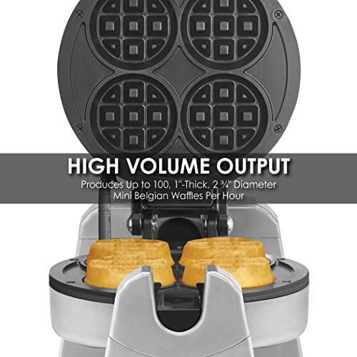 Image of Waring Mini Belgian Waffle Maker with Rotary Feature | Rotary Feature for Even Baking, 100 Mini Waffles an Hour, for Restaurants & Commercial Kitchens, NSF Certified