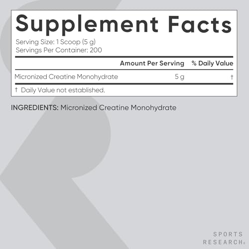 Image of Sports Research Creatine Monohydrate Powder 5g, 200 Servings (Unflavored)