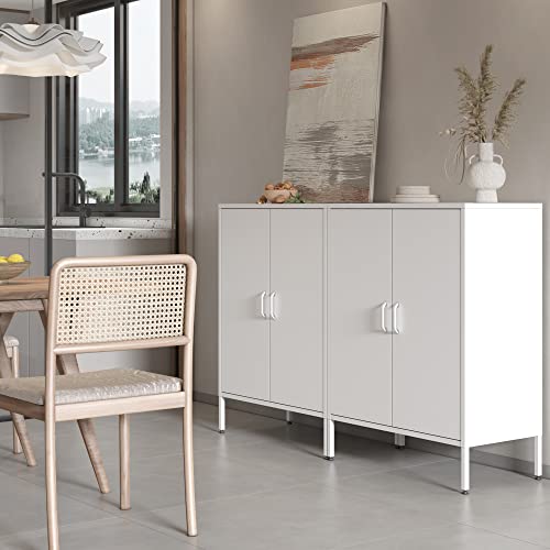 Washsemba 2 Door Metal Blue Storage Cabinet With Doors And Shelves,Steel Accent Locker Style Cabinet,Metal Accent Locker For Living Room,Kitchen,Home Office,Garage (White) #TOP6