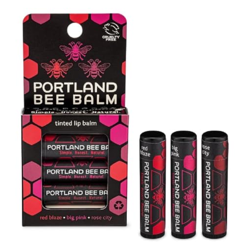 Portland Bee Balm All Natural Handmade Tinted Beeswax Based Lip Balm Asssorted Color Shimmer 3 Count