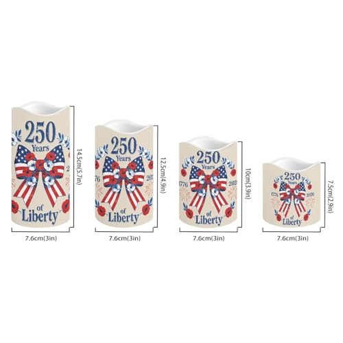 Image of 250 Years of Liberty Electric Flameless Candles Bow Flowers LED Battery Operated Remote 250th Anniversary Fourth of July Lamp Patriotic Decor for Home Patio Celebration Set of 4