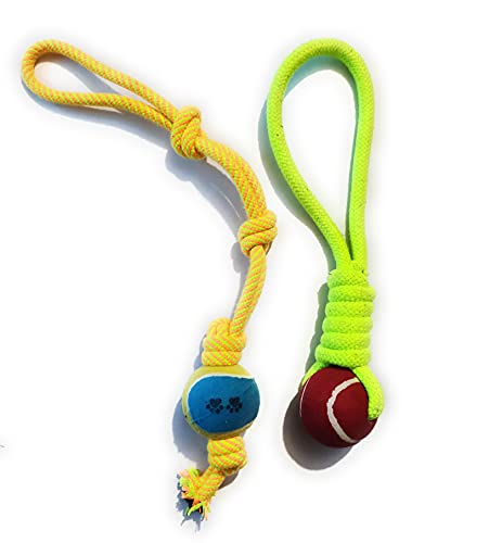 Image of Chew Dog Toys Knotted Rope Cosco Ball Dog Toy Cotton Poly Mix Chew Toys Pack of 2 - Suitable for Small and Medium Puppies Improve Dental Health Hand Made Toys