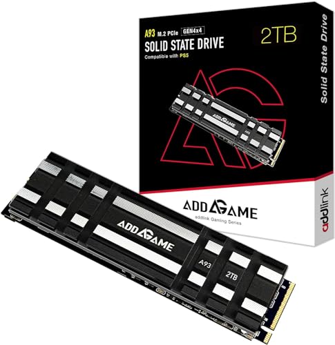 Addlink A93 2TB Gaming PC PS5 M.2 SSD mit Heatsink, ultimative Gaming-Leistung bis zu 7.400 MB/s, Gen 4 PCIe NVMe M.2 2280, SLC Cache für schnellere Ladezeiten, ps5 speichererweiterung
