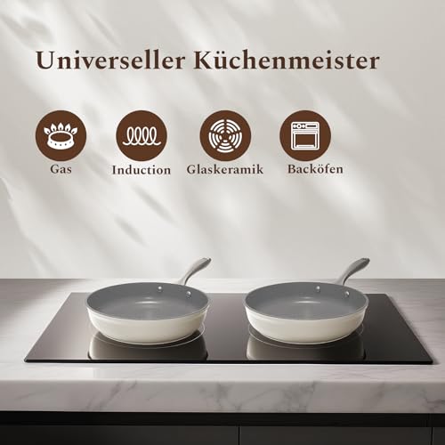 Keramik Pfannen Set Koch Kode 28cm Bratpfanne mit Edelstahlgriff